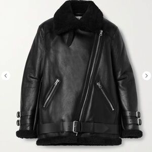 Black Acne Studios sherling and leather loose fit extra small velocite jacket